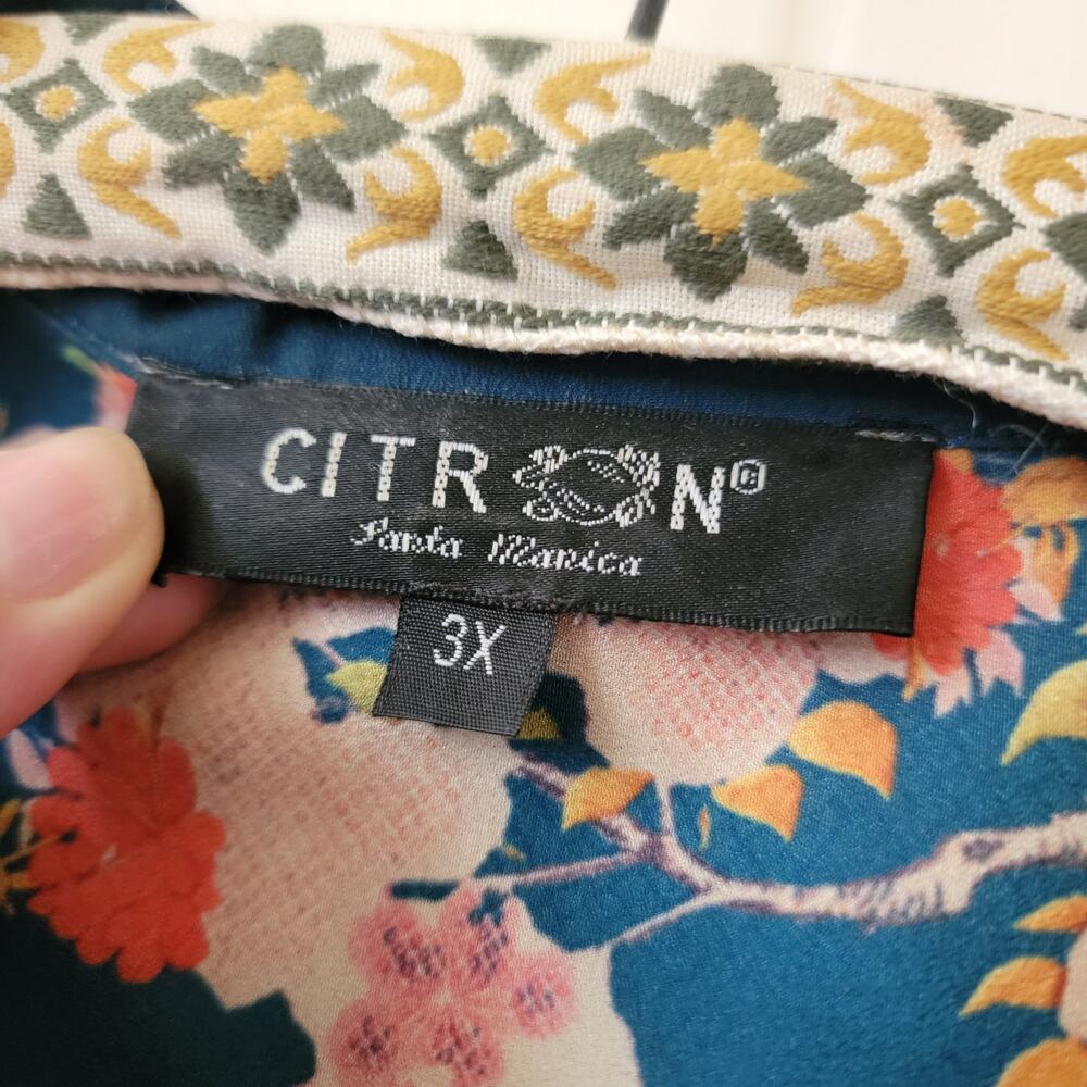 Citron Santa Monica Bonsai Peacock Printed Blouse 3X - Picture 5 of 7